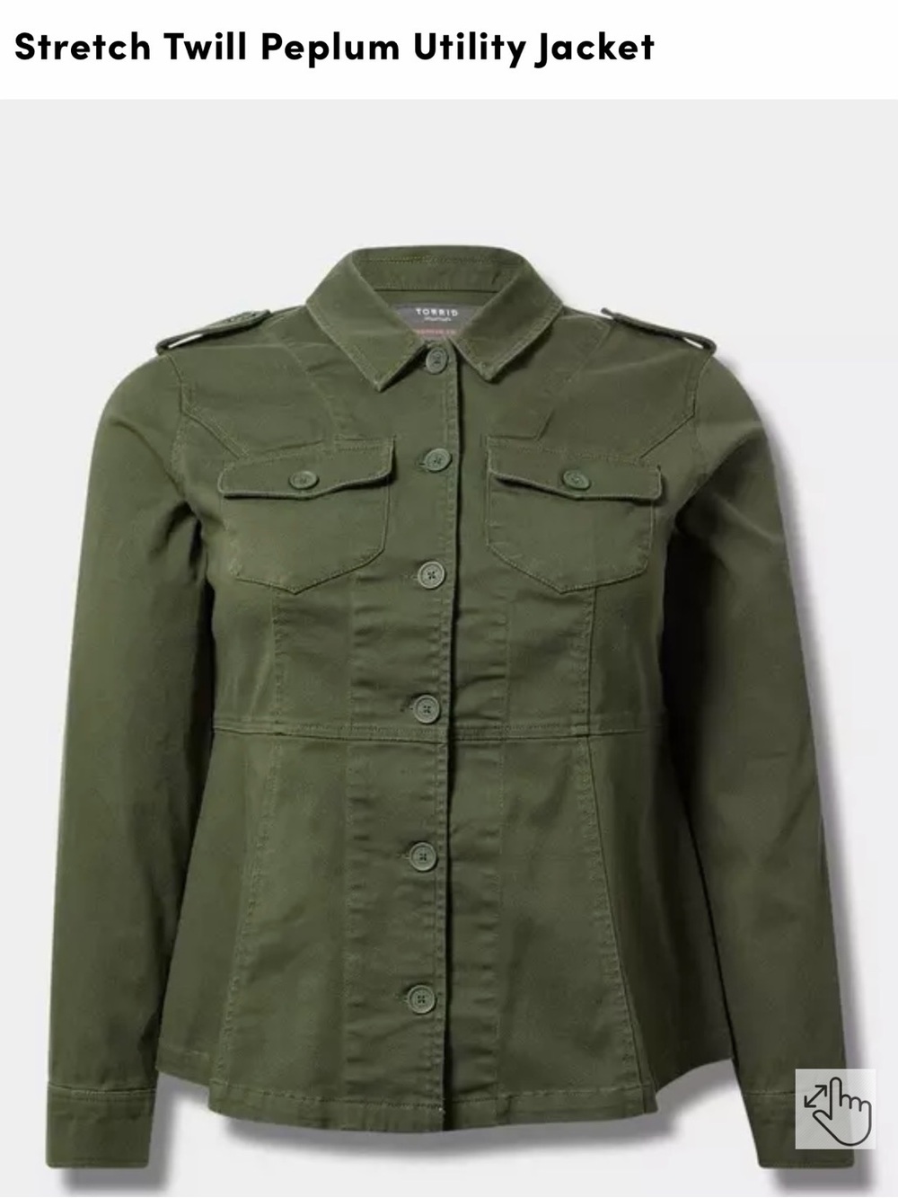 Torrid Olive Green Stretch Twill Peplum Utility Jacket